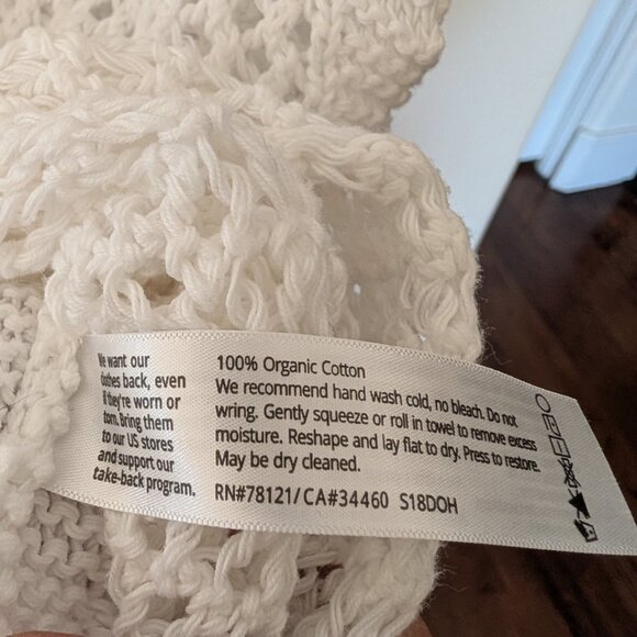 Eileen Fisher 100% Organic Cotton Sweater Vest Top White Open Knit L/XL Boxy - Picture 5 of 5